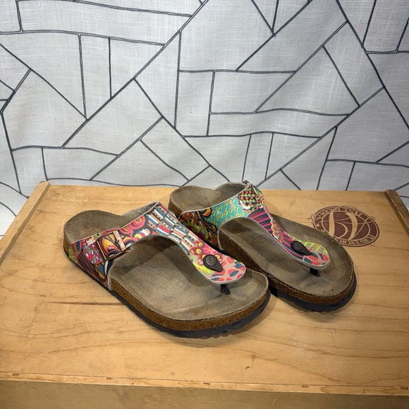 Birkenstock Shoes - BIRKENSTOCK GIZEH BIRKO-FLOR THONG SANDALS Pink Teal Yellow SIZE 10 US / 41 EU